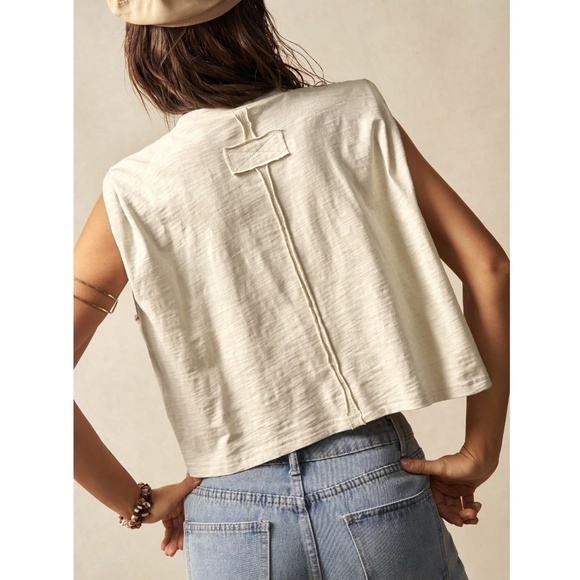 100% Cotton American Flag Beige Round Neck Sleeveless Muscle Tee Shirt - Picture 4 of 8